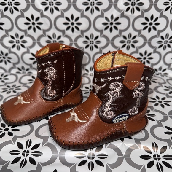 Meylan Baby unisex brown and tan leather western cowboy boots 6-9 months - Picture 3 of 15